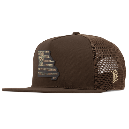 Missouri Timber Camo Patriot Flat 5 Panel Trucker Brown