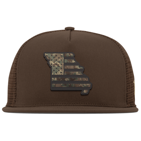 Missouri Timber Camo Patriot Flat 5 Panel Trucker Brown