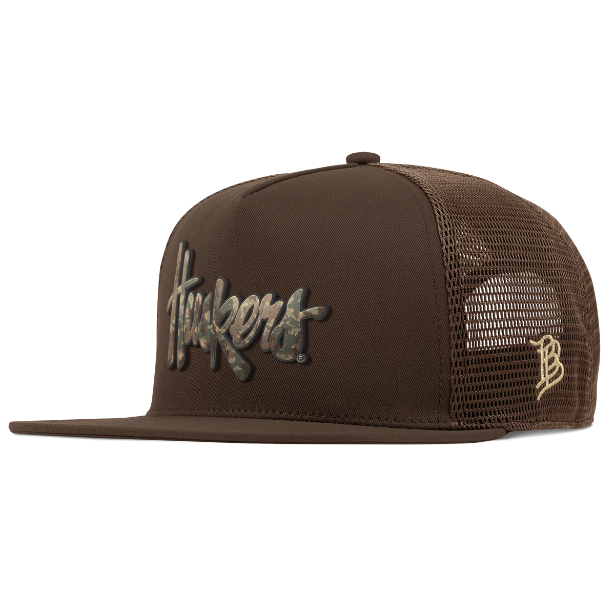 University of Nebraska "Nebraska Timber Camo Series" Flat 5 Panel Trucker Brown