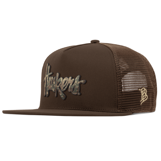 University of Nebraska "Nebraska Timber Camo Series" Flat 5 Panel Trucker Brown