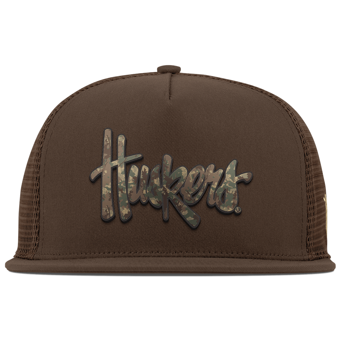 University of Nebraska "Nebraska Timber Camo Series" Flat 5 Panel Trucker Brown