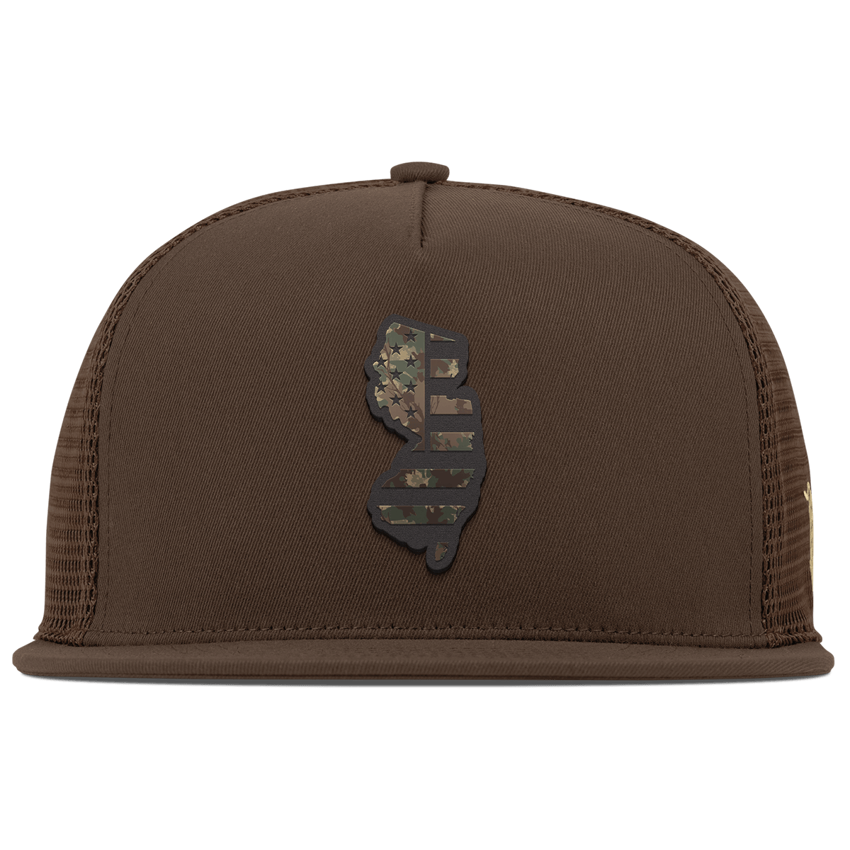 New Jersey Timber Camo Patriot Flat 5 Panel Trucker Brown