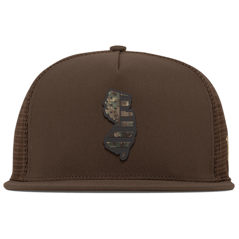 New Jersey Timber Camo Patriot Flat 5 Panel Trucker Brown