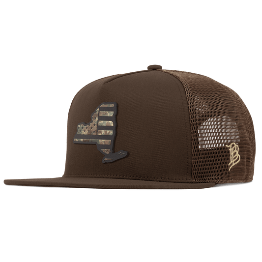 New York Timber Camo Patriot Flat 5 Panel Trucker Brown