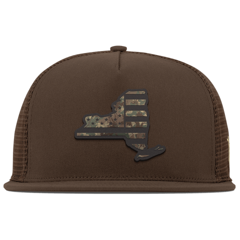 New York Timber Camo Patriot Flat 5 Panel Trucker Brown