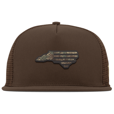 North Carolina Timber Camo Patriot Flat 5 Panel Trucker Brown