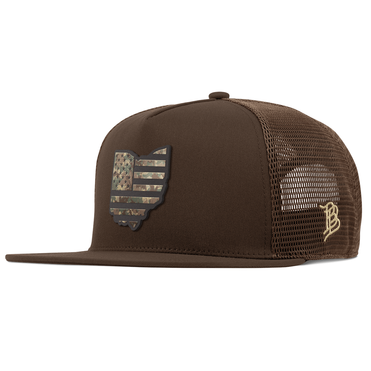 Ohio Timber Camo Patriot Flat 5 Panel Trucker Brown