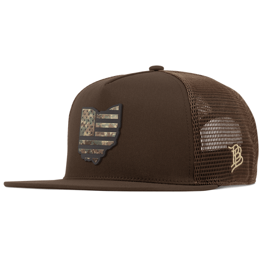 Ohio Timber Camo Patriot Flat 5 Panel Trucker Brown