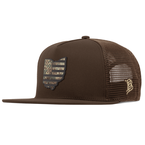 Ohio Timber Camo Patriot Flat 5 Panel Trucker Brown