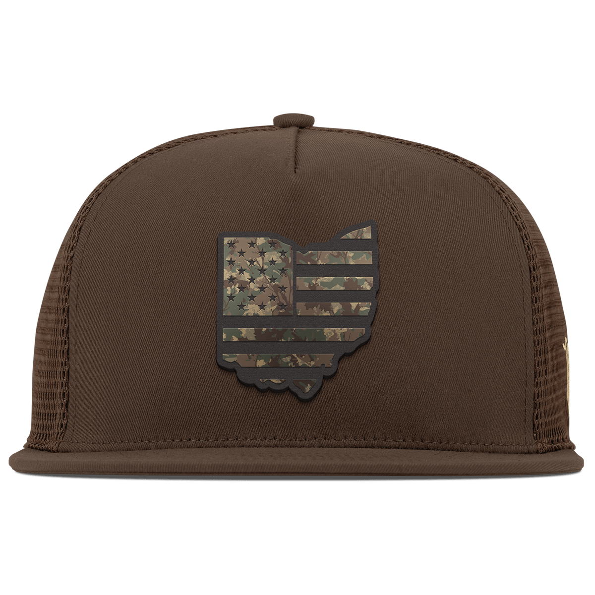 Ohio Timber Camo Patriot Flat 5 Panel Trucker Brown