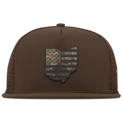 Ohio Timber Camo Patriot Flat 5 Panel Trucker Brown