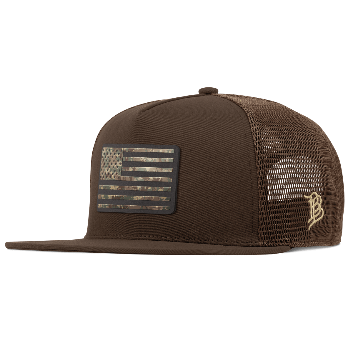 Old Glory Timber Camo Patriot Flat 5 Panel Trucker Brown
