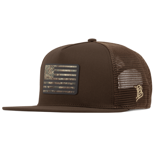 Old Glory Timber Camo Patriot Flat 5 Panel Trucker Brown