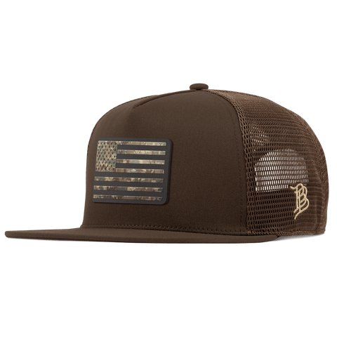 Old Glory Timber Camo Patriot Flat 5 Panel Trucker Brown
