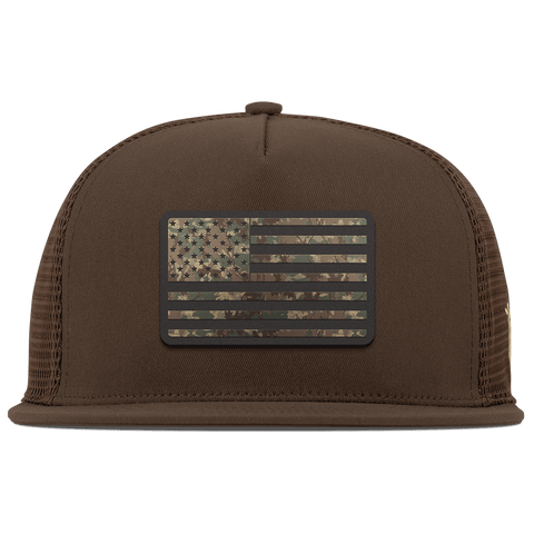 Old Glory Timber Camo Patriot Flat 5 Panel Trucker Brown