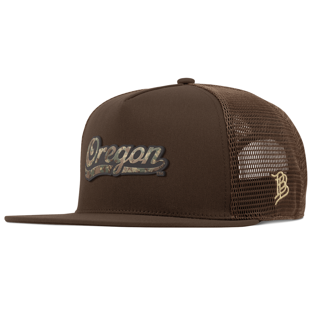University of Oregon "Oregon Timber Camo Script" Flat 5 Panel Trucker Brown