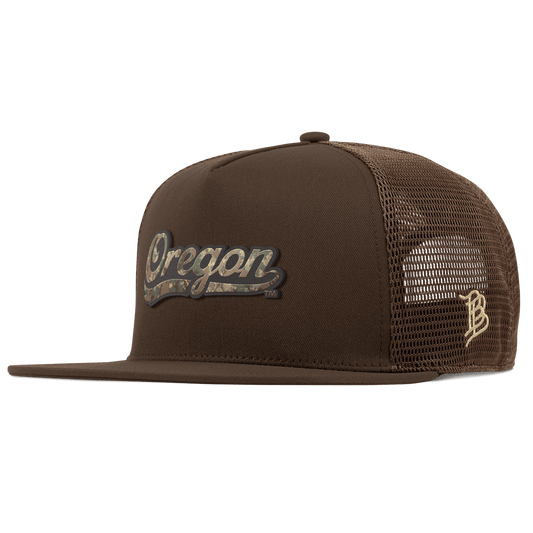 University of Oregon "Oregon Timber Camo Script" Flat 5 Panel Trucker Brown