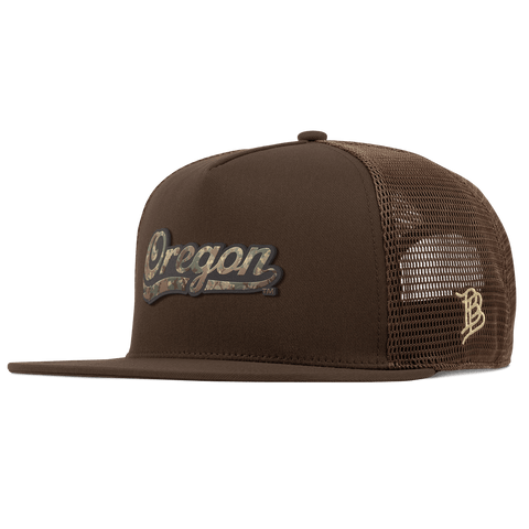 University of Oregon "Oregon Timber Camo Script" Flat 5 Panel Trucker Brown