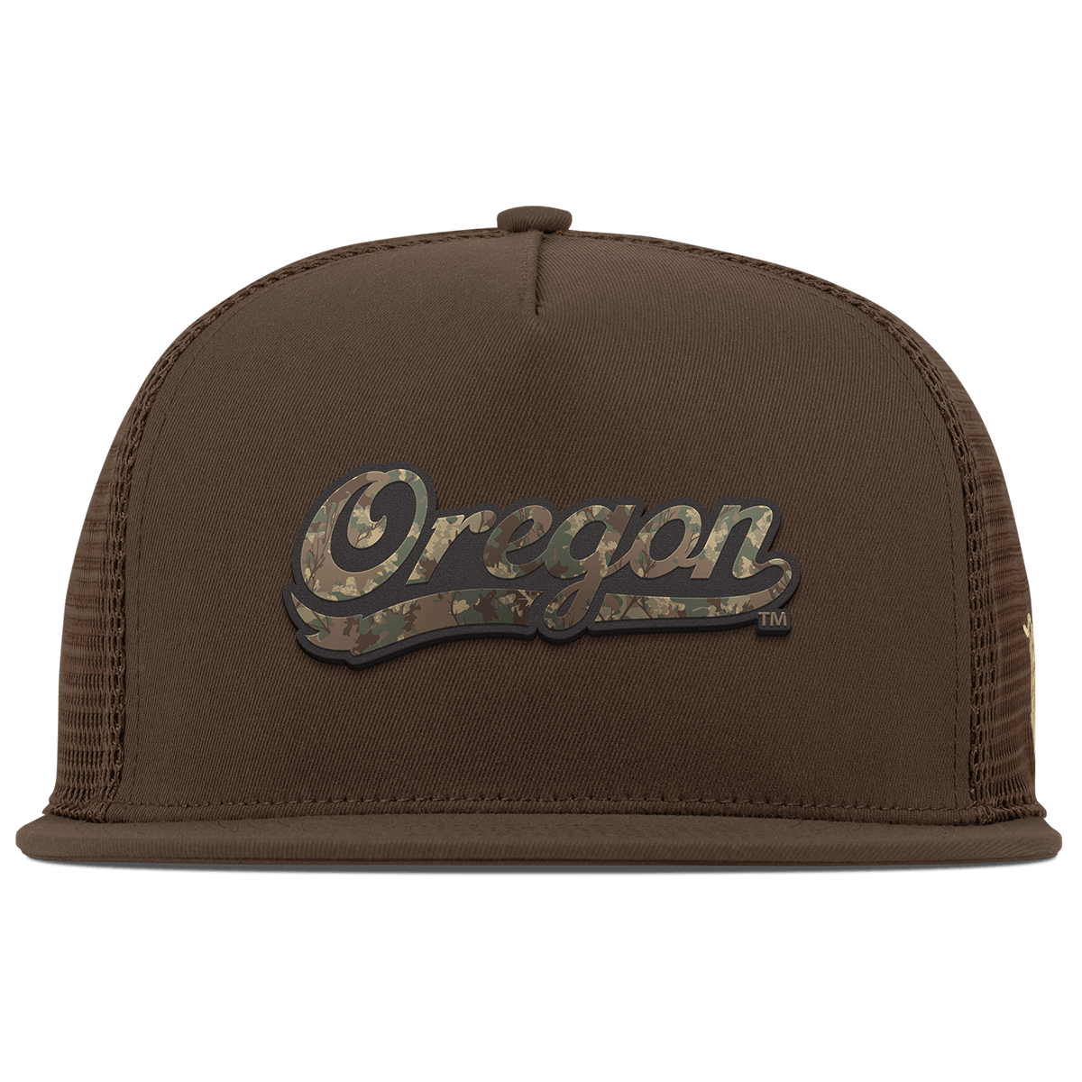 University of Oregon "Oregon Timber Camo Script" Flat 5 Panel Trucker Brown