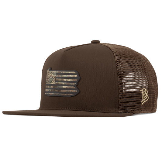 Pennsylvania Timber Camo Patriot Flat 5 Panel Trucker Brown