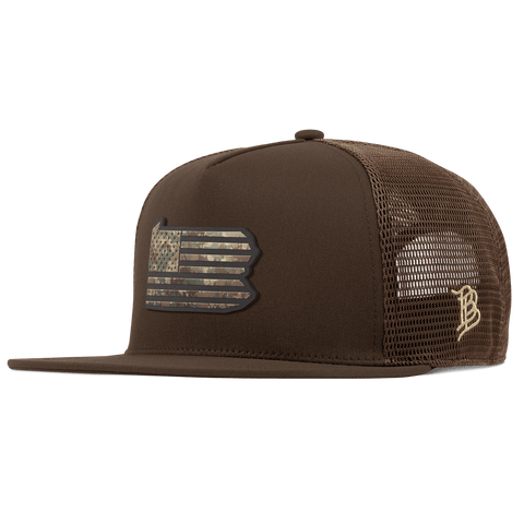 Pennsylvania Timber Camo Patriot Flat 5 Panel Trucker Brown
