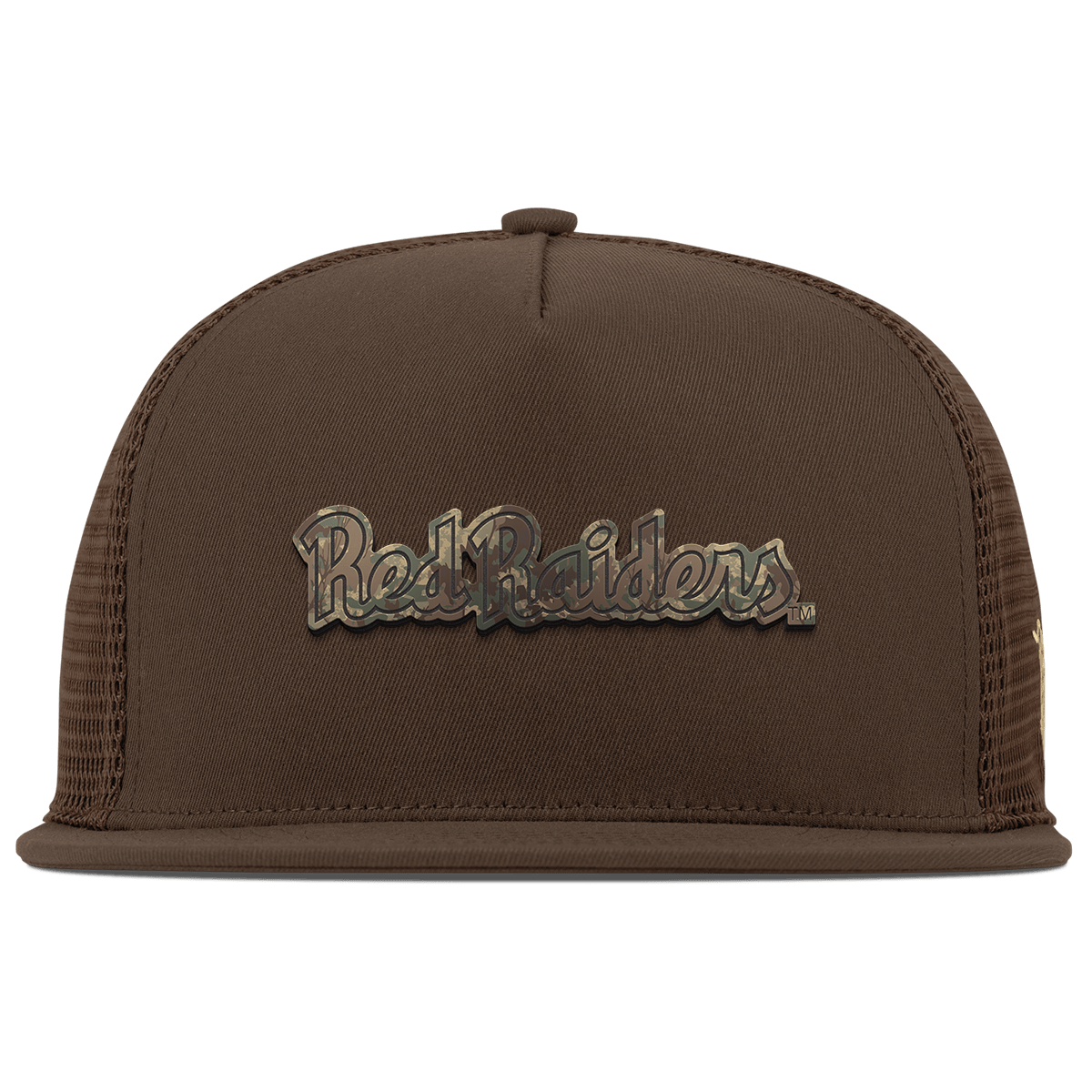Texas Tech University "Red Raiders Timber Camo Script" Flat 5 Panel Trucker Brown