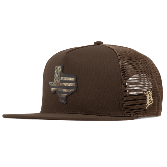 Texas Timber Camo Patriot Flat 5 Panel Trucker Brown