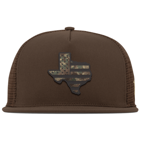 Texas Timber Camo Patriot Flat 5 Panel Trucker Brown