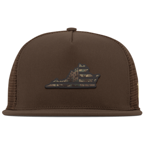 Virginia Timber Camo Patriot Flat 5 Panel Trucker Brown