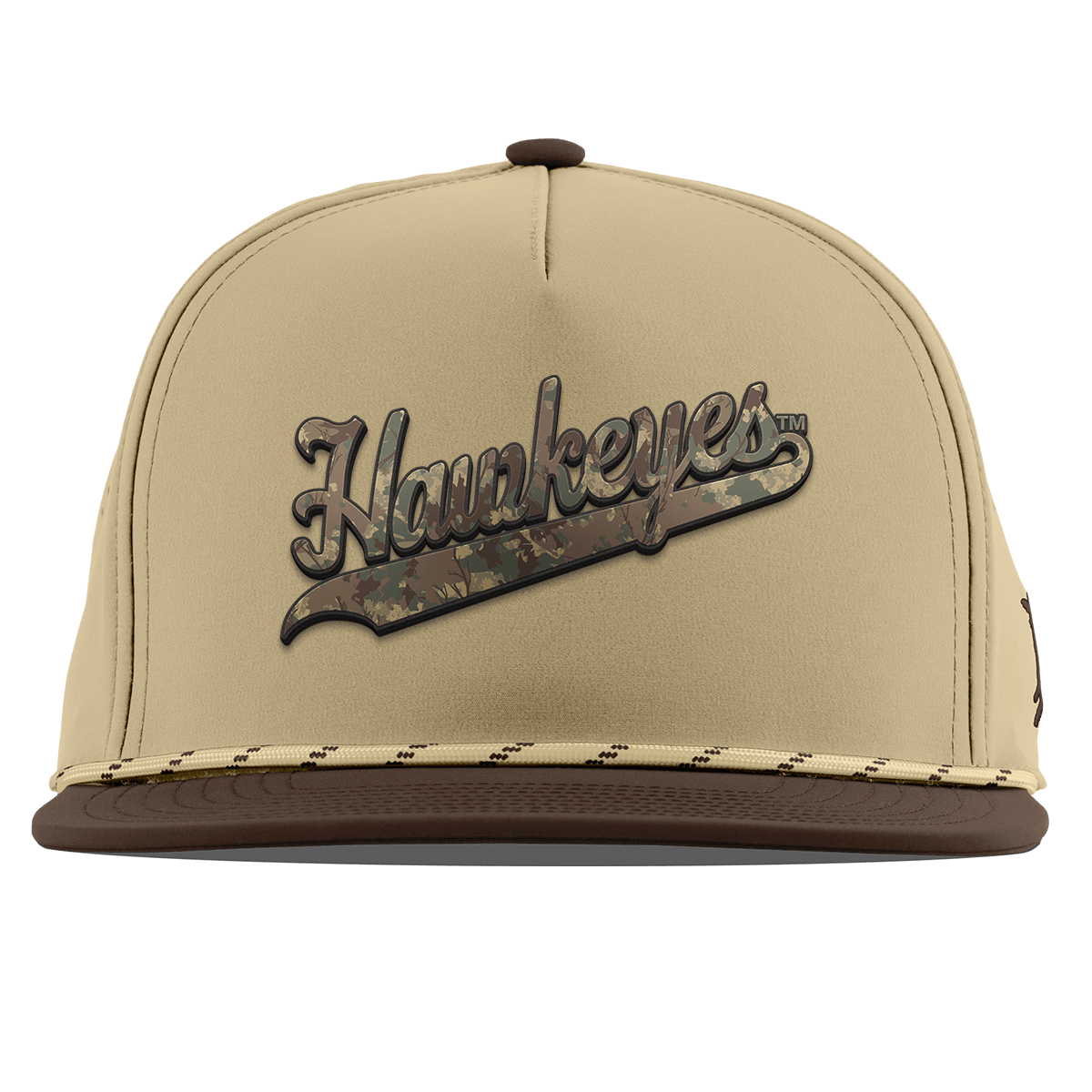 University of Iowa "Iowa Hawkeyes Timber Camo Script" Flat 5 Panel Rope Desert/Brown
