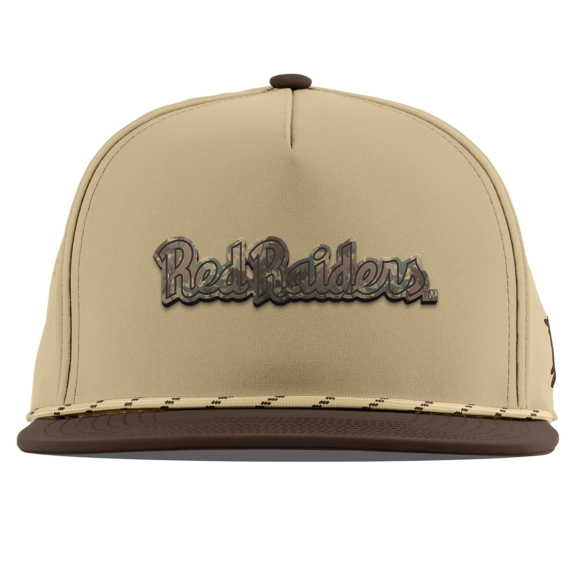 Texas Tech University "Red Raiders Timber Camo Script" Flat 5 Panel Rope Desert/Brown