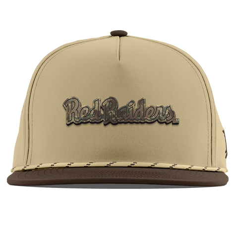 Texas Tech University "Red Raiders Timber Camo Script" Flat 5 Panel Rope Desert/Brown