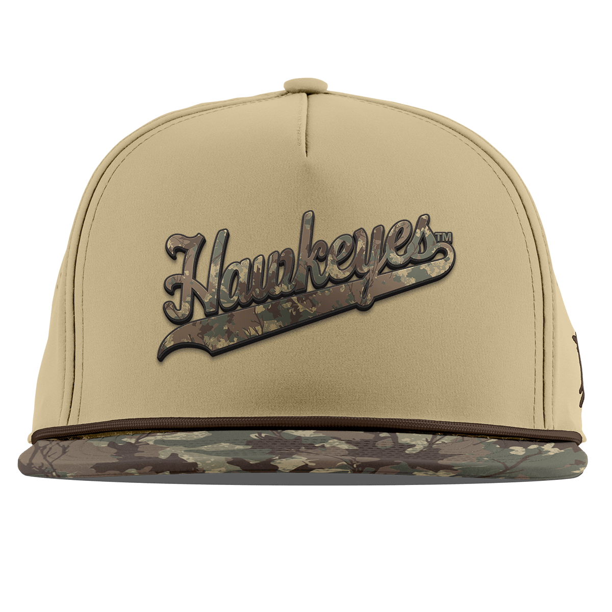 University of Iowa "Iowa Hawkeyes Timber Camo Script" Flat 5 Panel Rope Desert/Timber Camo