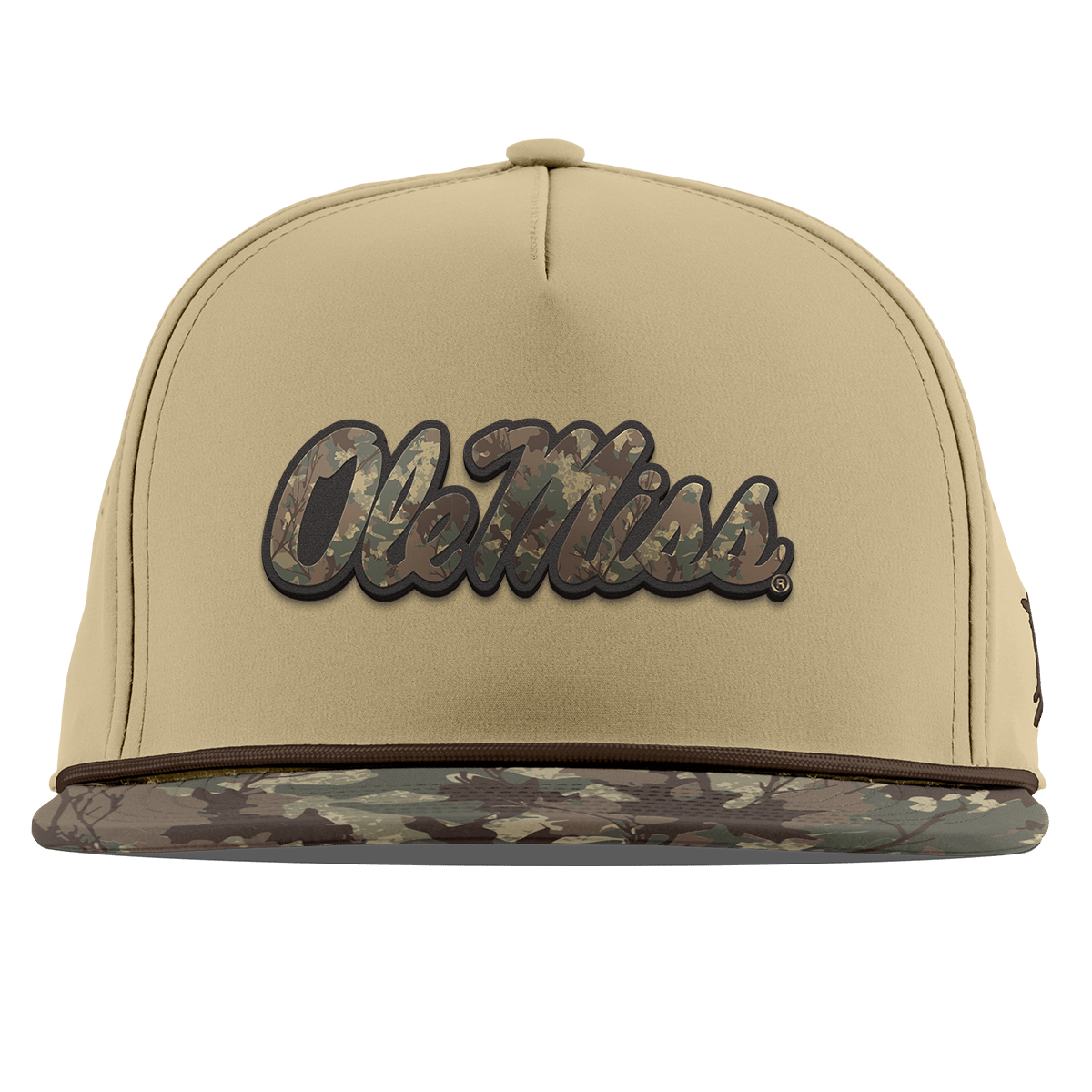 University of Mississippi "Ole Miss Timber Camo Script" Flat 5 Panel Rope Desert/Timber Camo