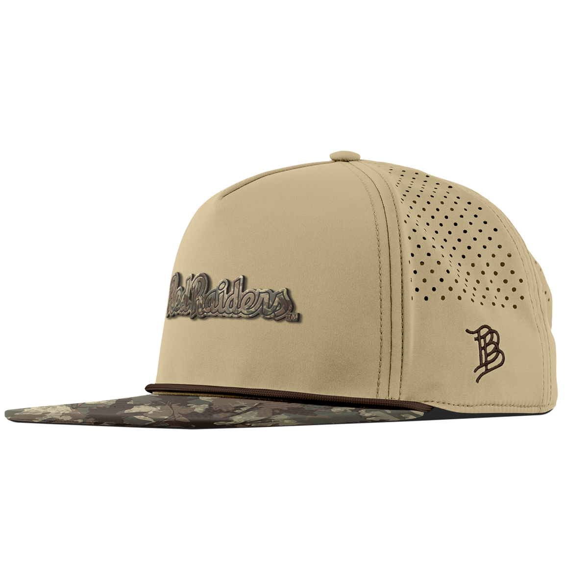 Texas Tech University "Red Raiders Timber Camo Script" Flat 5 Panel Rope Desert/Timber Camo
