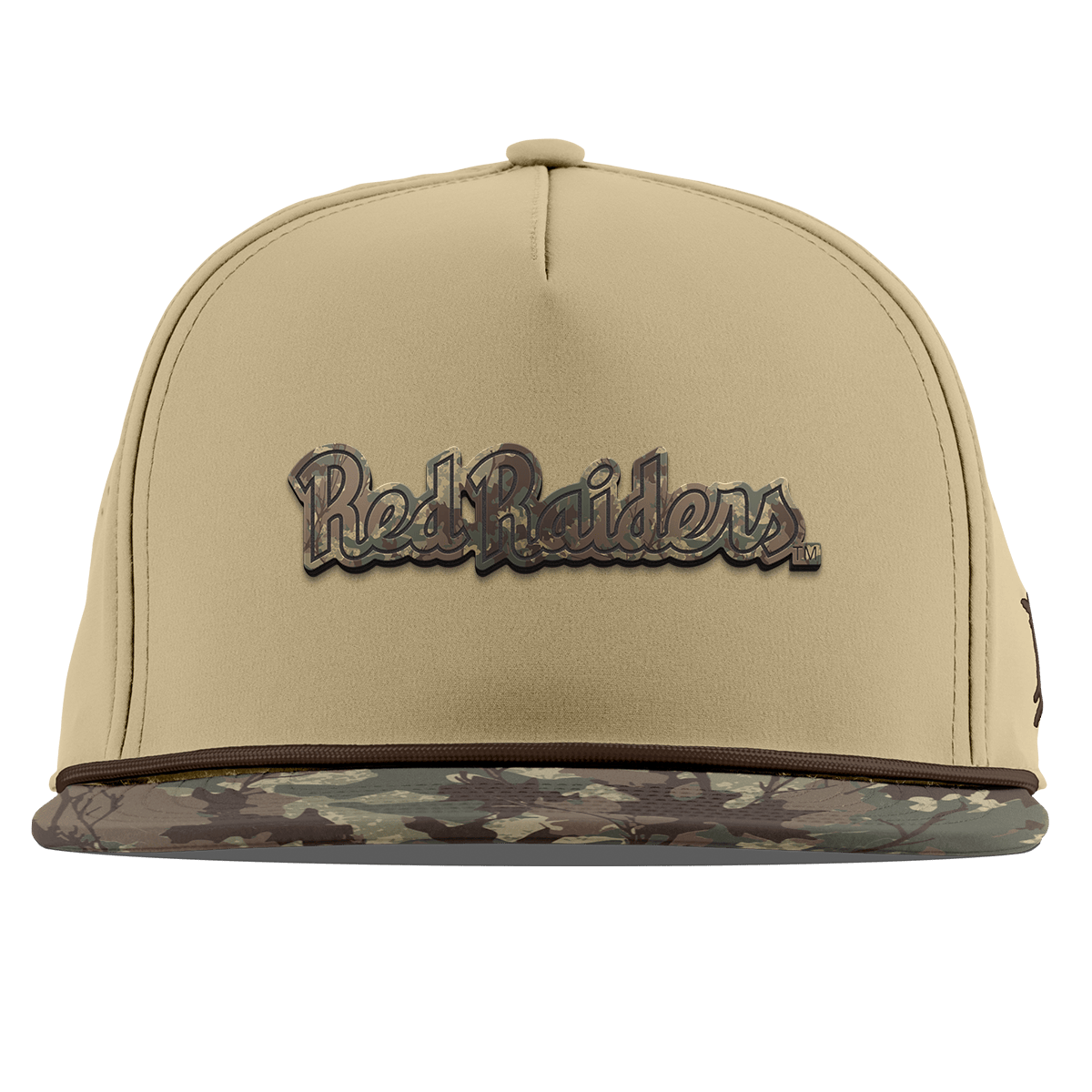 Texas Tech University "Red Raiders Timber Camo Script" Flat 5 Panel Rope Desert/Timber Camo