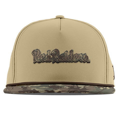Texas Tech University "Red Raiders Timber Camo Script" Flat 5 Panel Rope Desert/Timber Camo