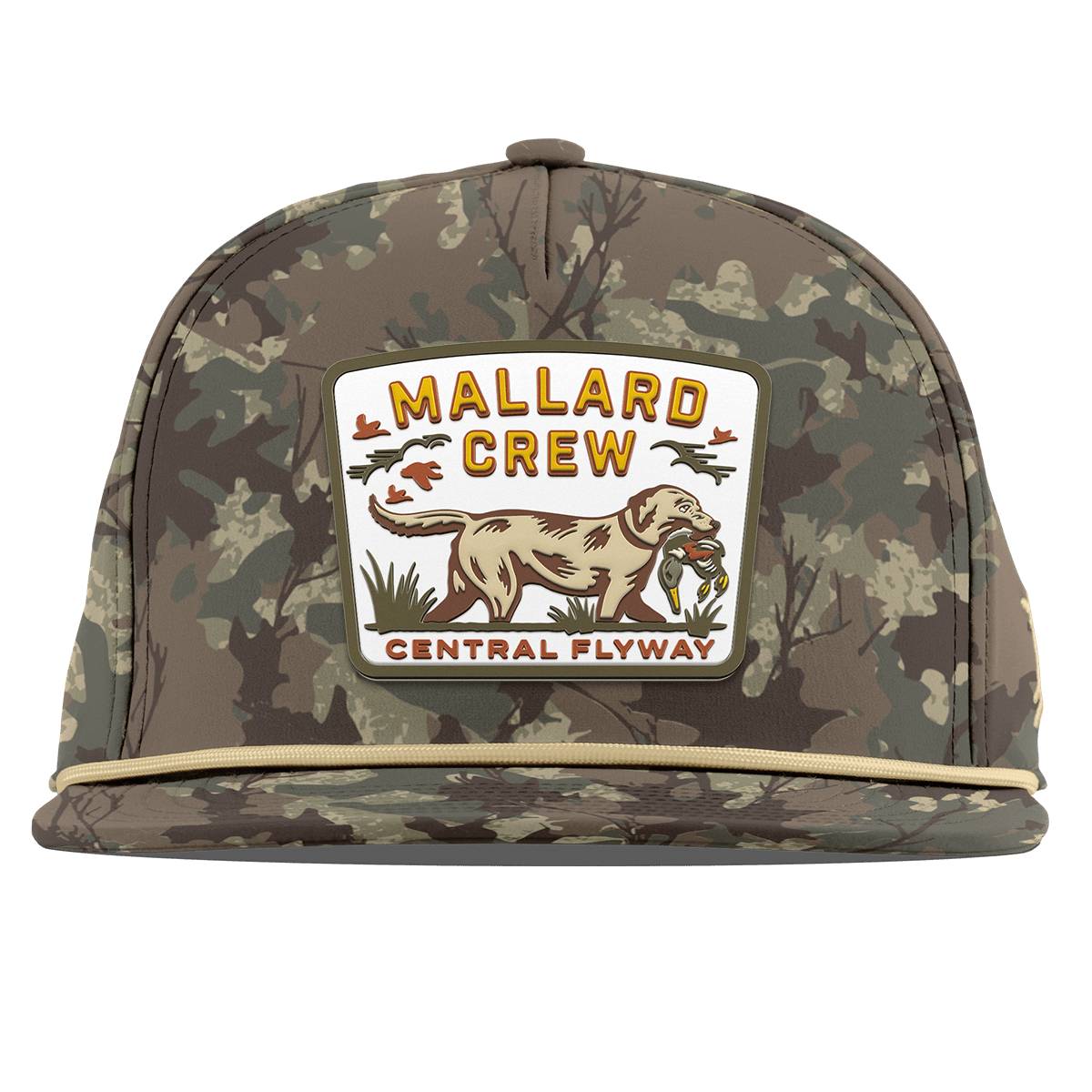 Mallard Crew Flat 5 Panel Rope Timber Camo