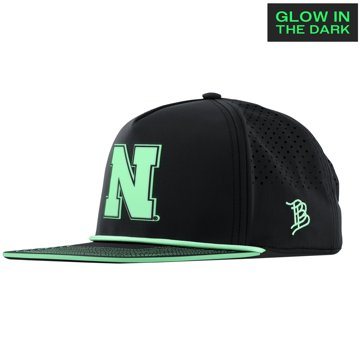 University of Nebraska "Nebraska Glow Series" Limited Edition Glow Flat 5 Panel Rope Black + White Glow Rope