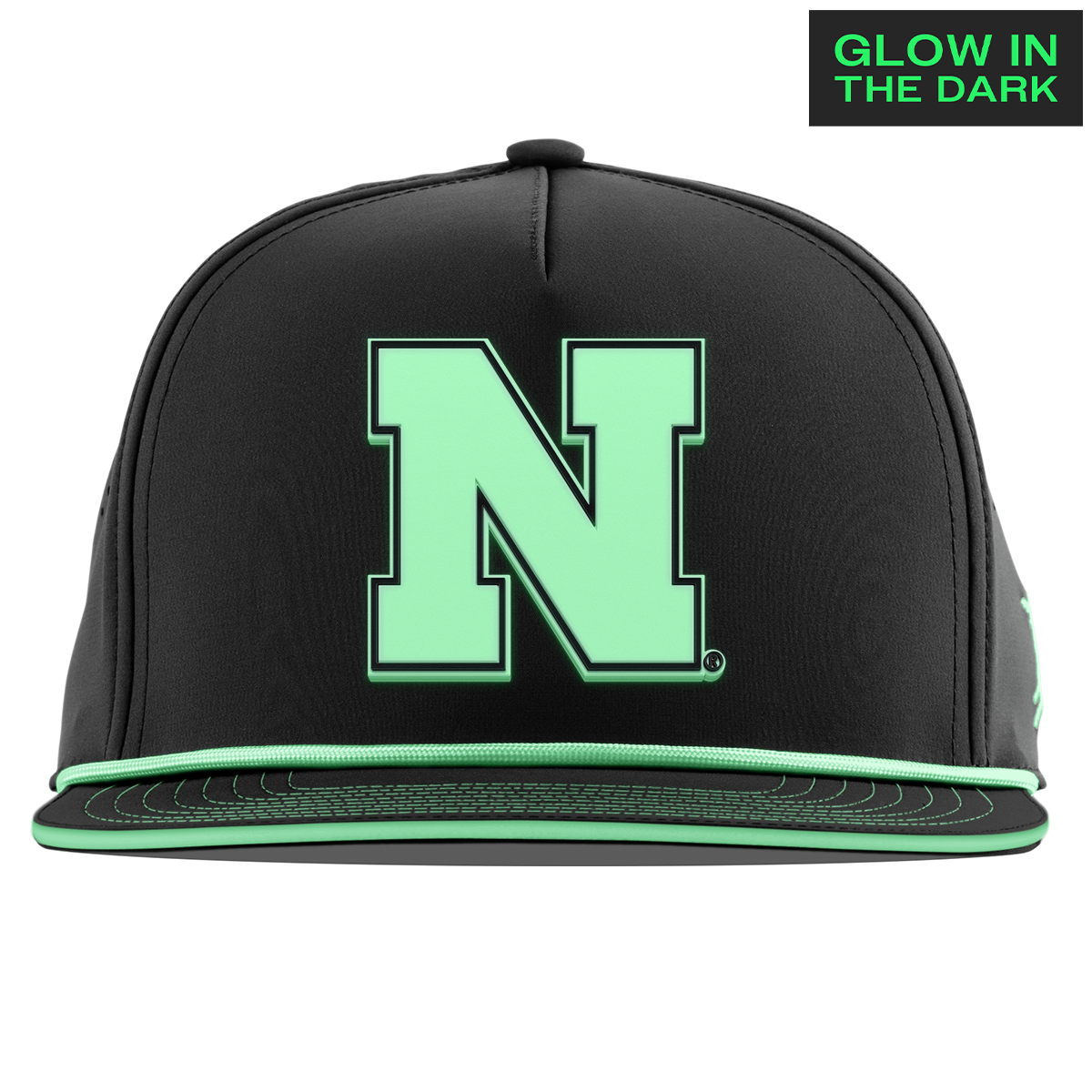 University of Nebraska "Nebraska Glow Series" Limited Edition Glow Flat 5 Panel Rope Black + White Glow Rope