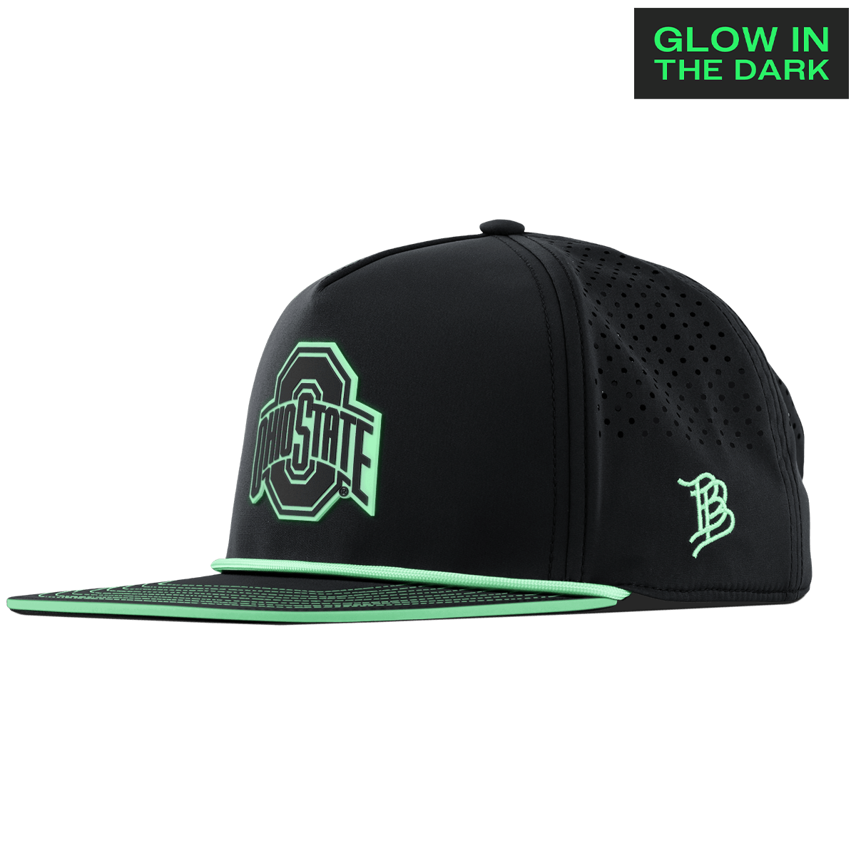 Ohio State University "Ohio State Glow Series" Limited Edition Glow Flat 5 Panel Rope Black + White Glow Rope