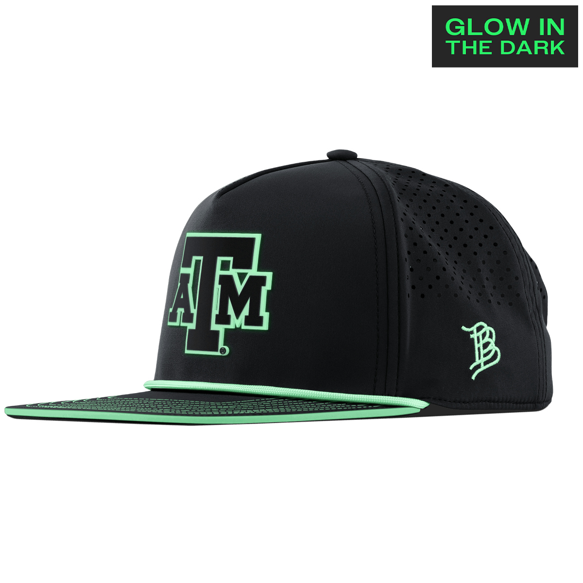 Texas A&M University "Texas A&M Glow Series" Limited Edition Glow Flat 5 Panel Rope Black + White Glow Rope