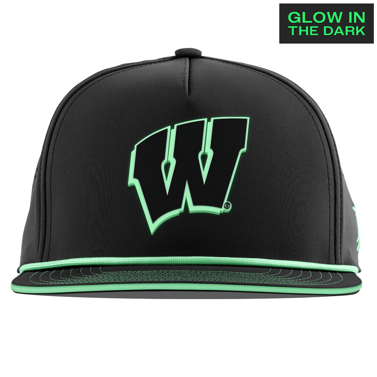 University of Wisconsin "Wisconsin Glow Series" Limited Edition Glow Flat 5 Panel Rope Black + White Glow Rope