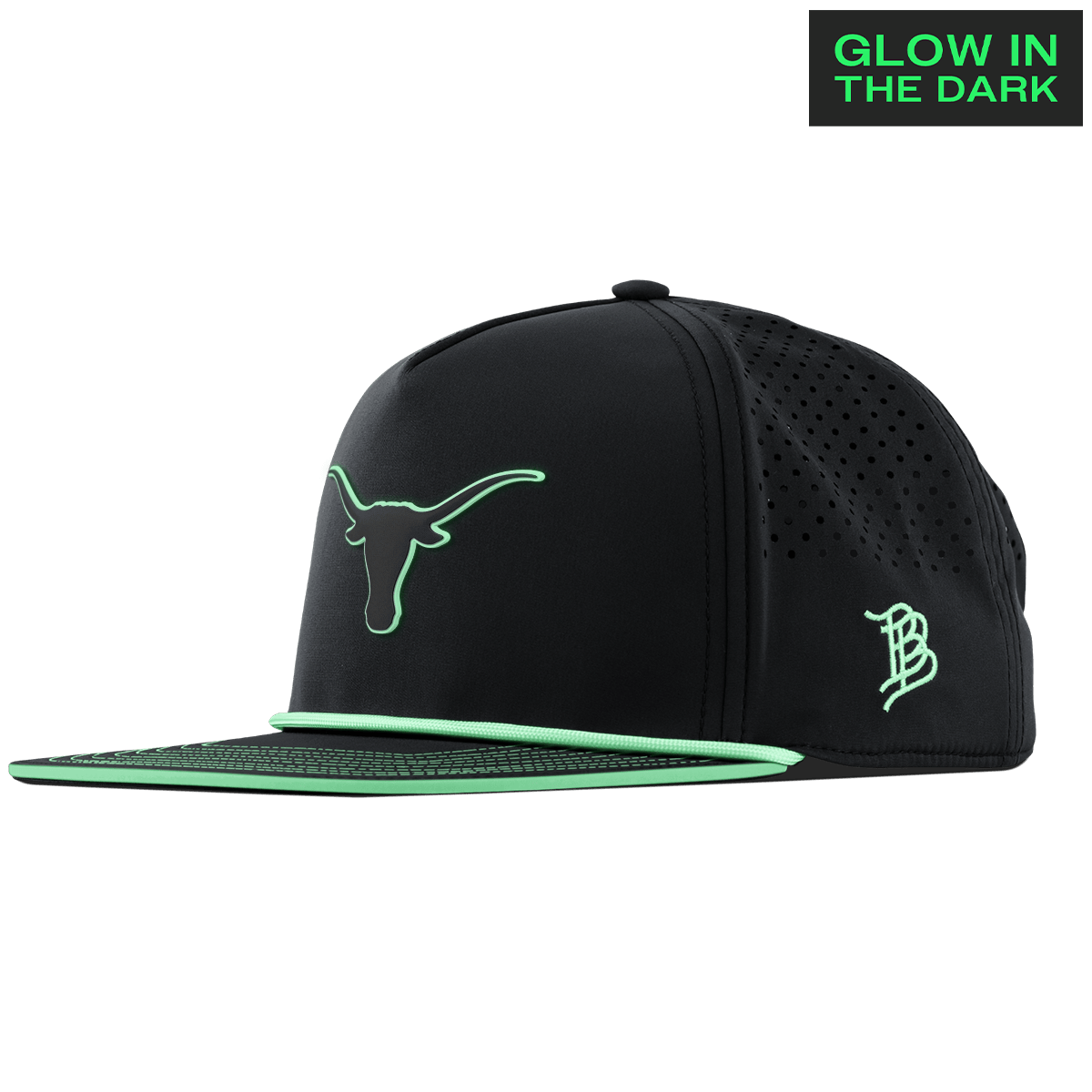 University of Texas "Texas Glow Series" Limited Edition Glow Flat 5 Panel Rope Black + White Glow Rope