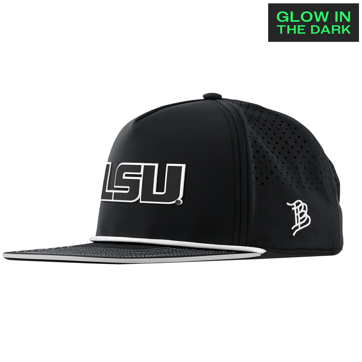 Louisiana State University "LSU Glow Series" Limited Edition Glow Flat 5 Panel Rope Black + White Glow Rope