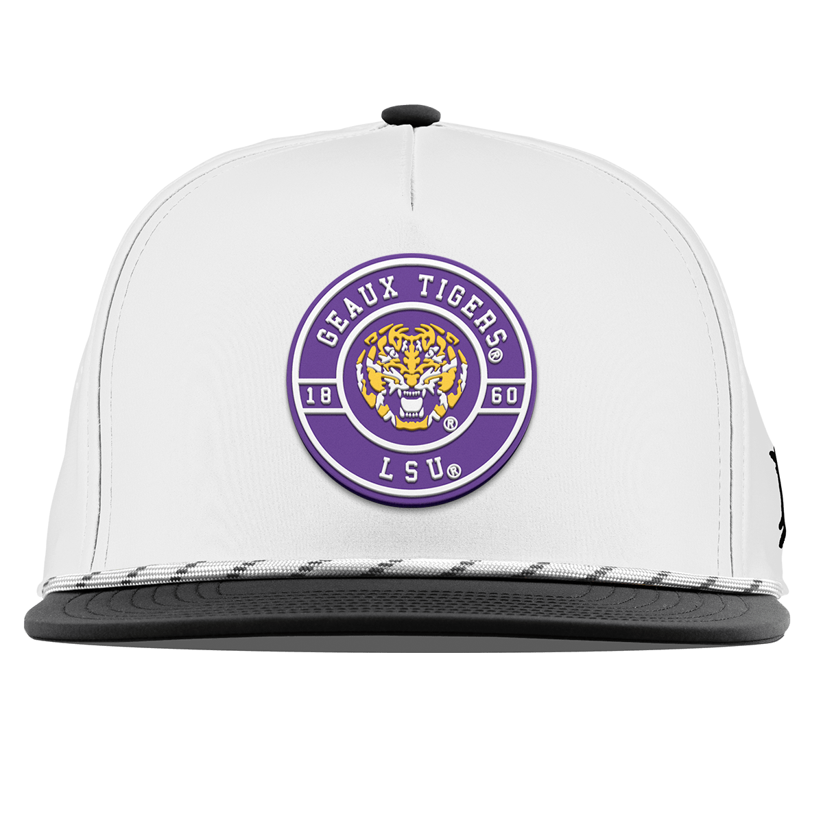 Louisiana State University "Geaux LSU Tigers" Flat 5 Panel Rope White/Black