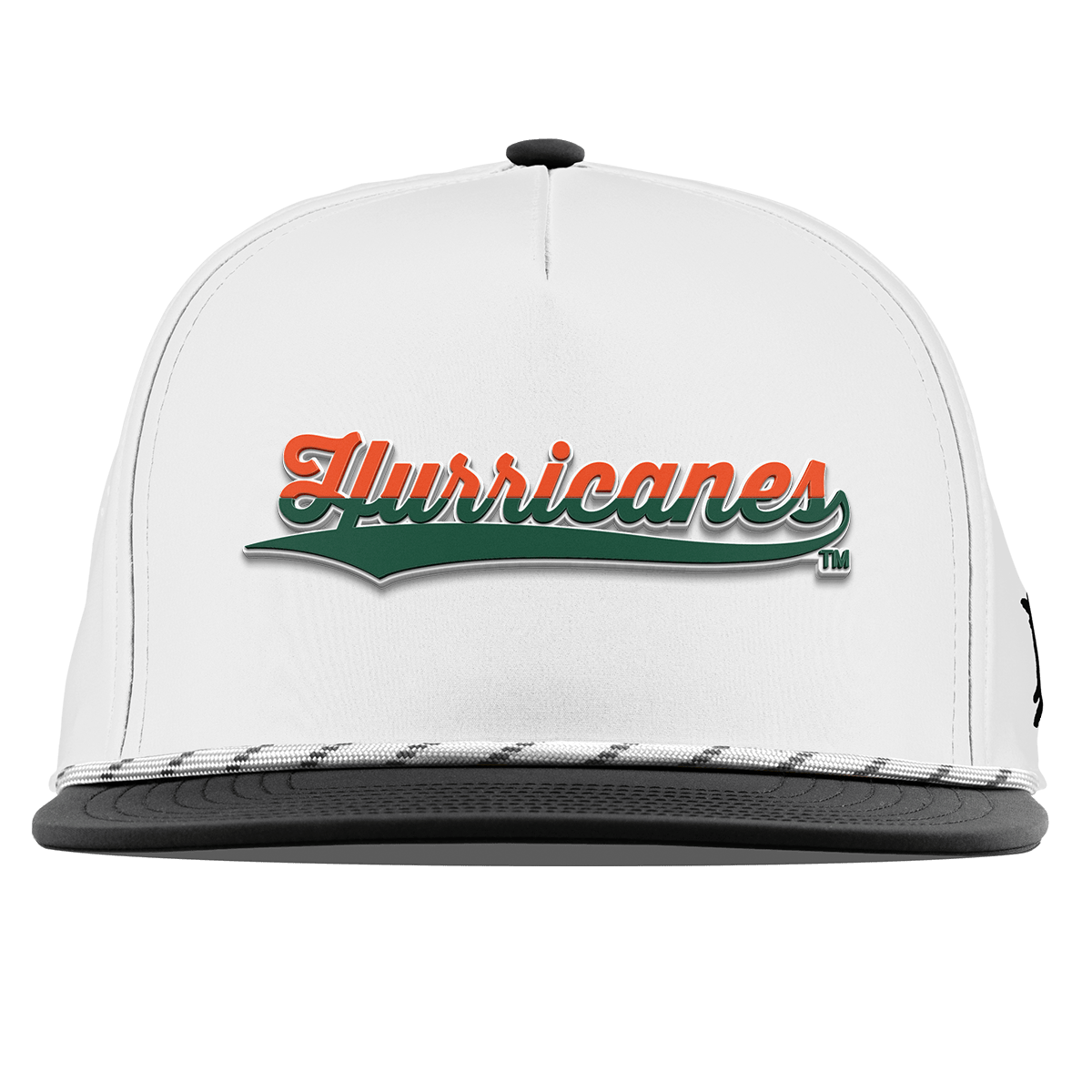 University of Miami "Hurricanes Script" Flat 5 Panel Rope White/Black