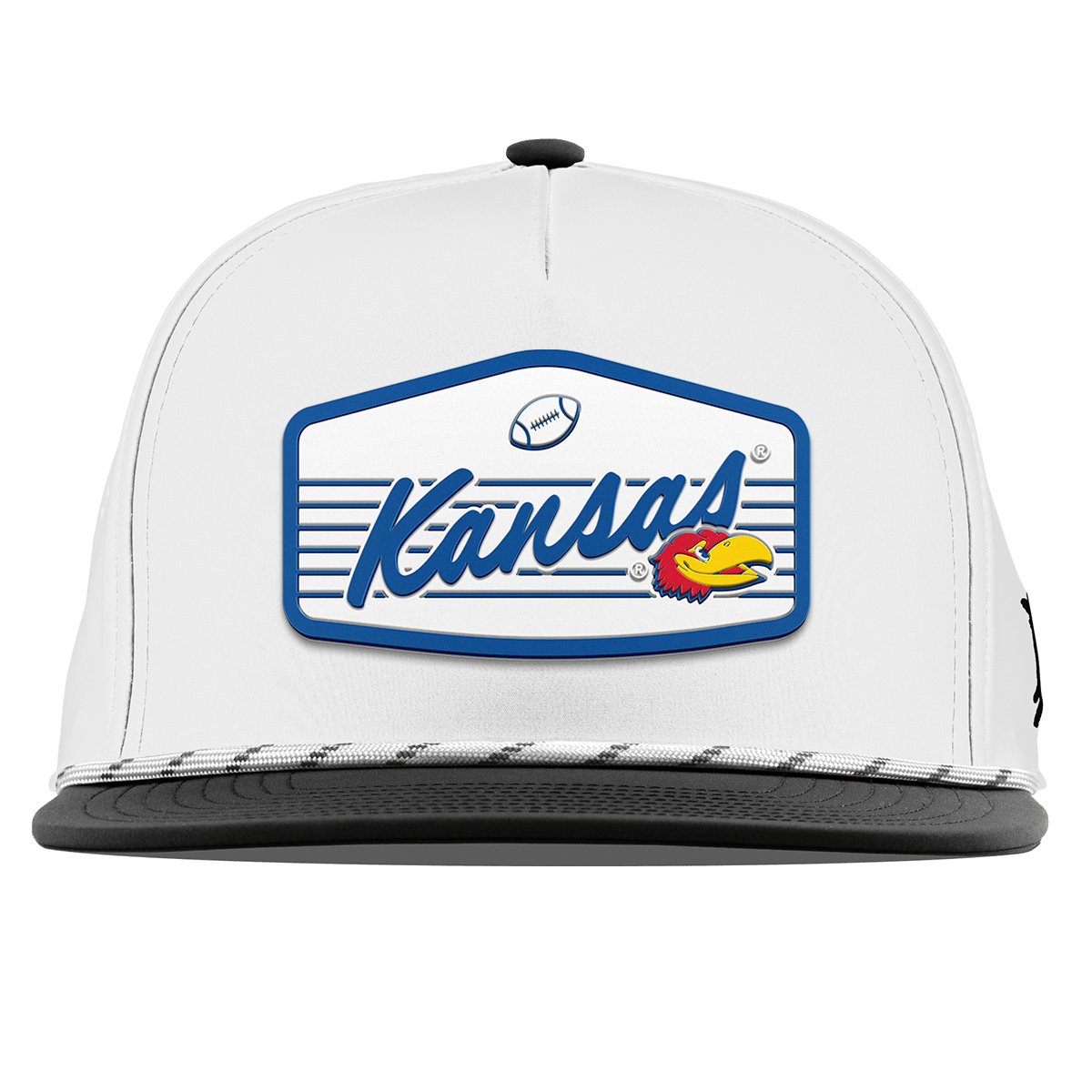 University of Kansas "Jayhawks Football" Flat 5 Panel Rope White/Black