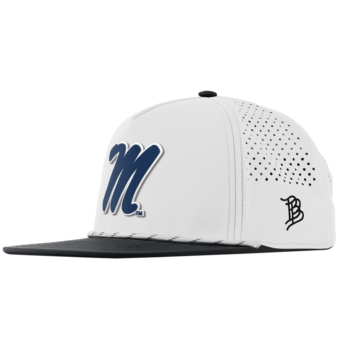 University of Mississippi "Ole Miss Block M Navy" Flat 5 Panel Rope White/Black