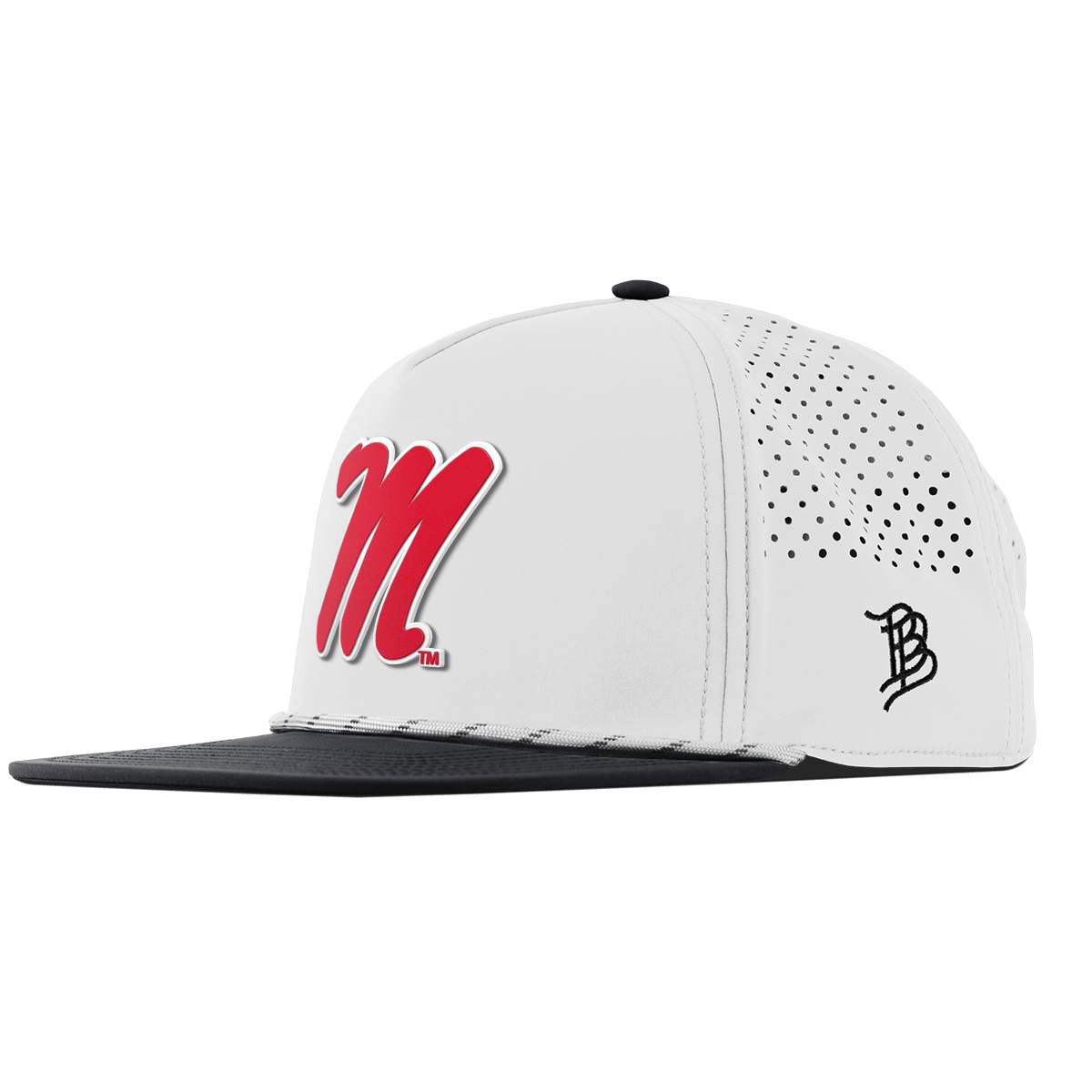 University of Mississippi "Ole Miss Block M Red" Flat 5 Panel Rope White/Black